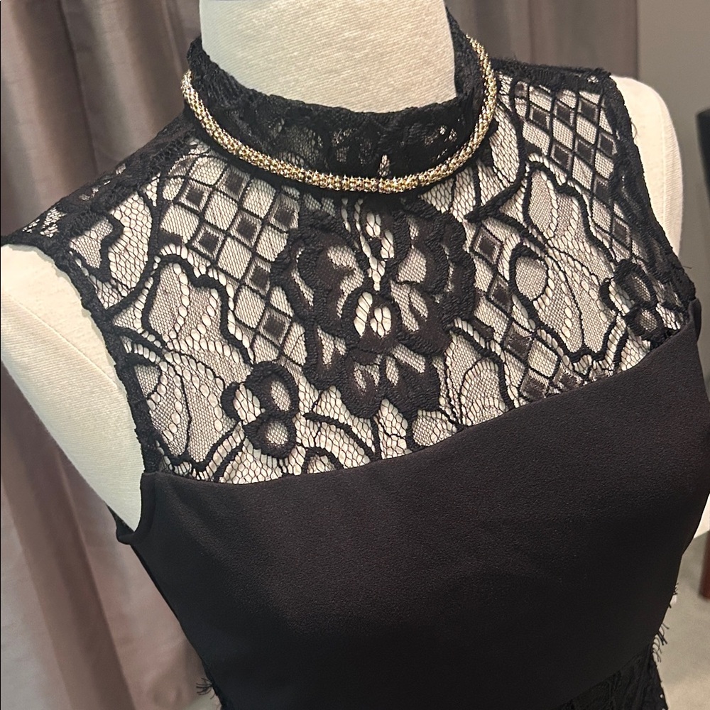 Jessica Simpson Little Black Lace Dress with gold neckline NEW - Picture 3 of 13